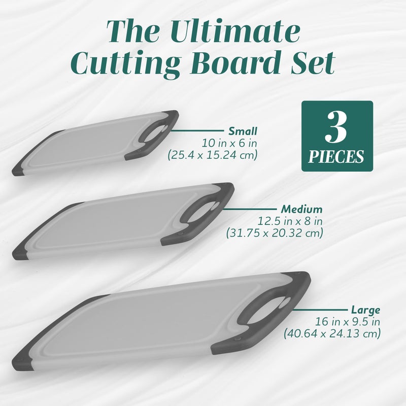 HOMWE Cutting Boards for Kitchen - Chopping Board 3-Pack w/Different Sizes and Non Slip Handles - Reversible  Large Cutting Board Set - Unique Gifts for Cooks Who Have Everything - Gray on Gray - Image 2